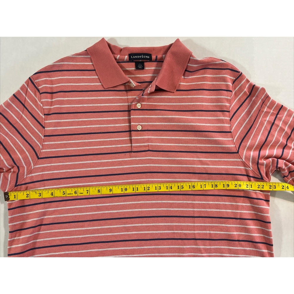 Lands' End Polo Shirt Pink W/Navy & White Stripes Mens SZ Large Classic Preppy - Picture 8 of 16